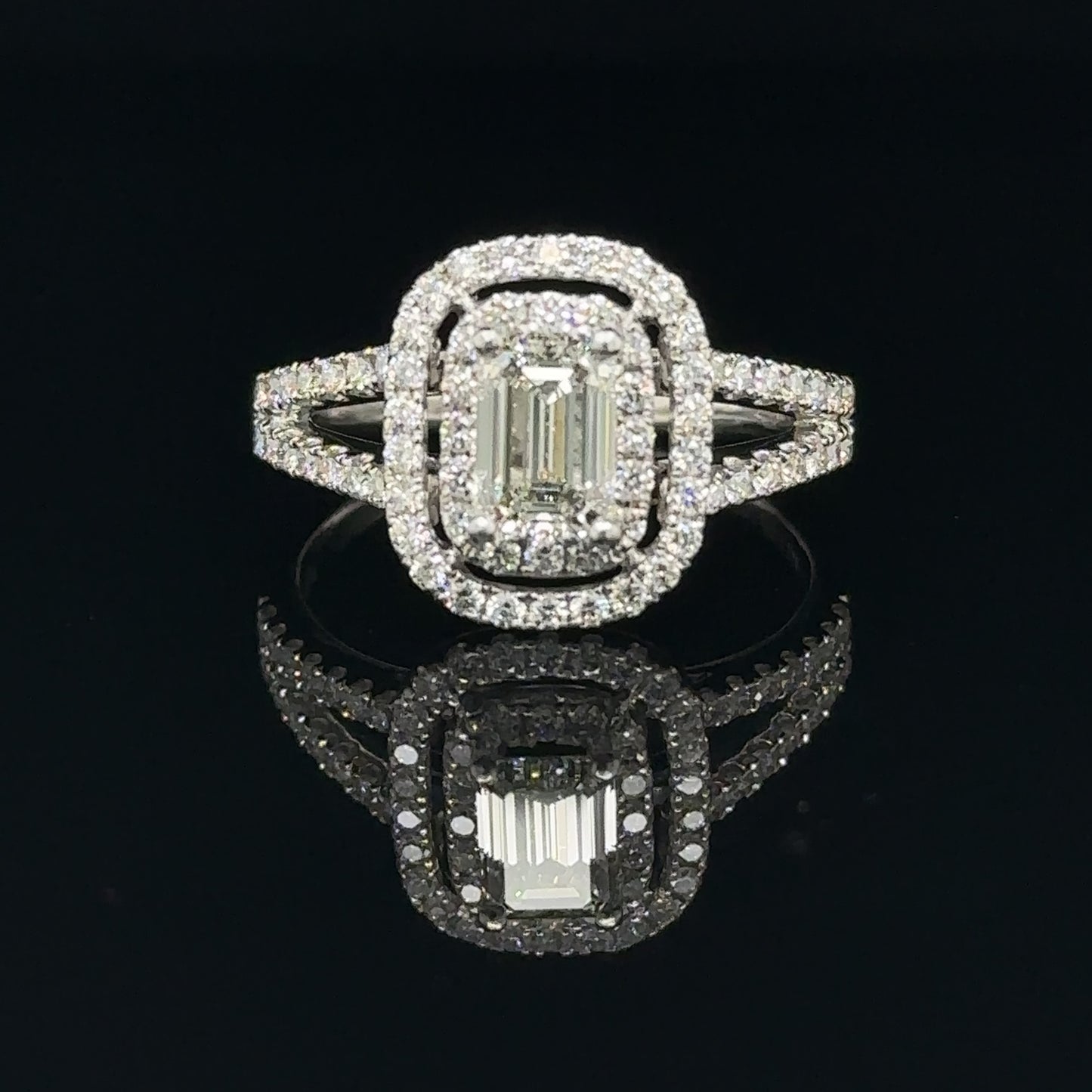 Double Halo Emerald Cut Engagement Ring