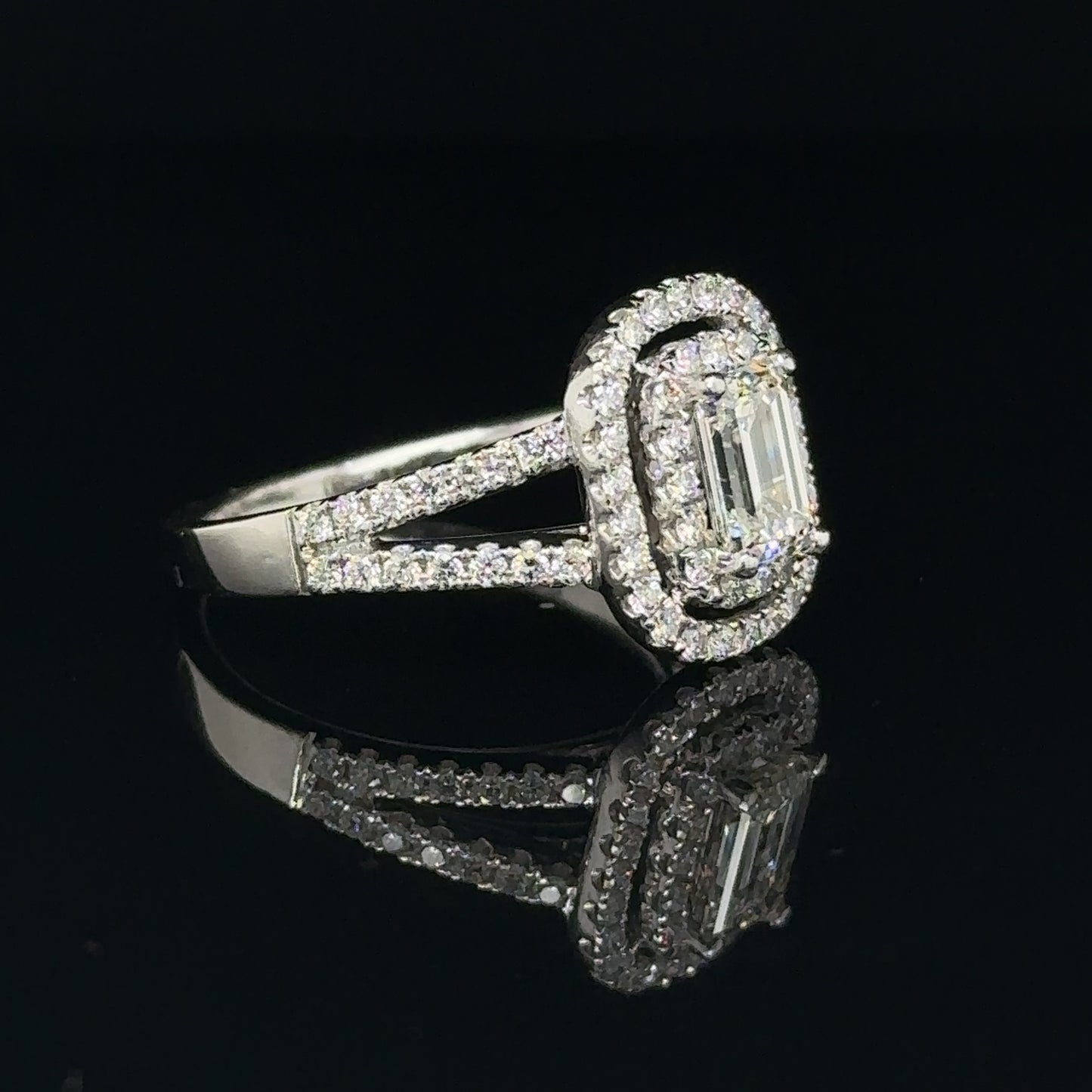 Double Halo Emerald Cut Engagement Ring