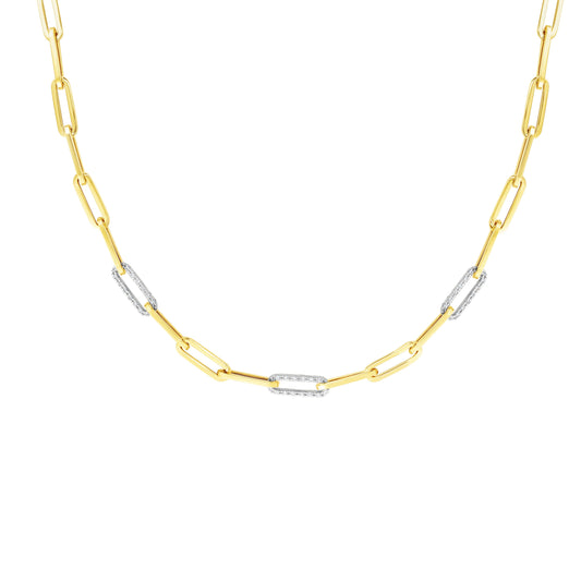 Two-Tone Gold and Diamond Hollow Paperclip Necklace