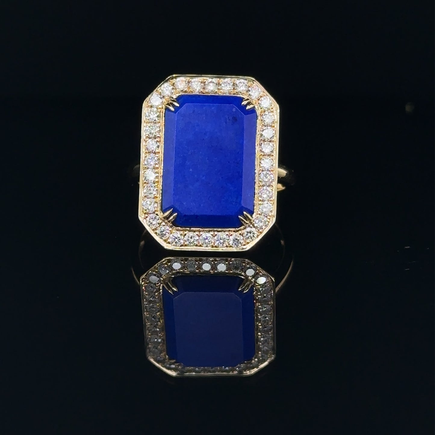 Lapis Lazuli And Diamond Halo Ring