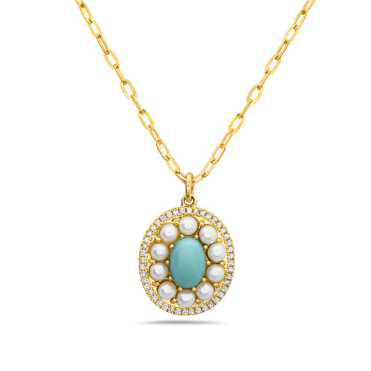 Turquoise, Pearl and Diamond Necklace