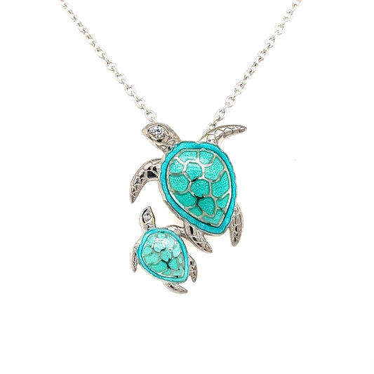 Sterling Silver Enameled Turtle Necklace